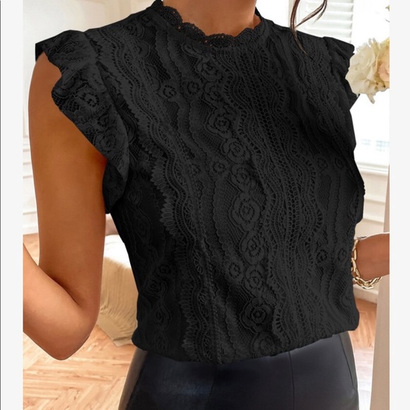 Boho Floral Mesh Lace Butterfly Sleeve Top Blouse Blue - Picture 4 of 14